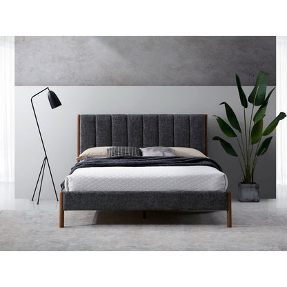 Exton Upholstered Platform Queen Bed in Dark Gray Fabric