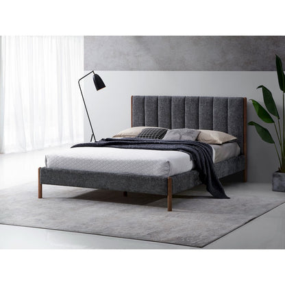 Exton Upholstered Platform Queen Bed in Dark Gray Fabric
