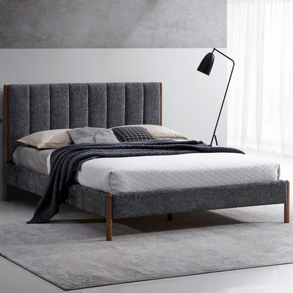 Exton Upholstered Platform Queen Bed in Dark Gray Fabric