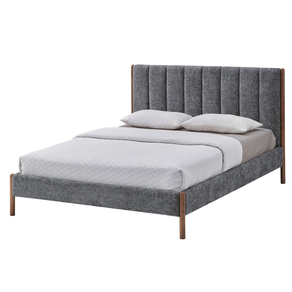Exton Upholstered Platform Queen Bed in Dark Gray Fabric