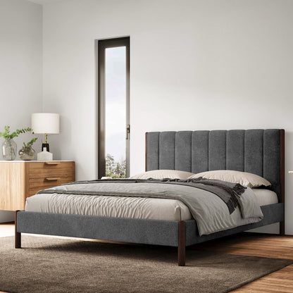 Exton Upholstered Platform Queen Bed in Dark Gray Fabric
