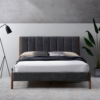 Exton Upholstered Platform Queen Bed in Dark Gray Fabric