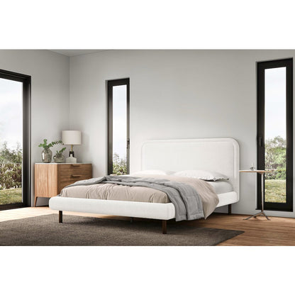 Beverly Upholstered Platform Queen Bed in White Boucle Fabric