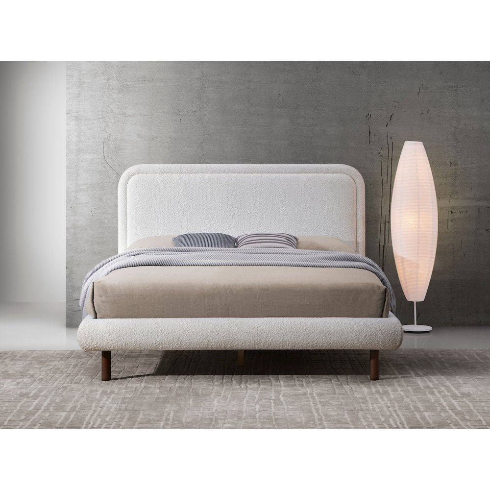 Beverly Upholstered Platform Queen Bed in White Boucle Fabric