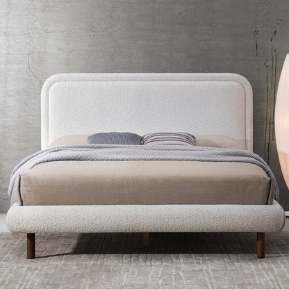 Beverly Upholstered Platform Queen Bed in White Boucle Fabric