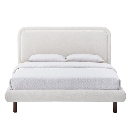 Beverly Upholstered Platform Queen Bed in White Boucle Fabric