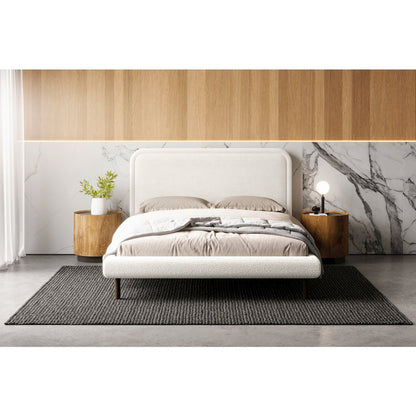 Beverly Upholstered Platform Queen Bed in White Boucle Fabric