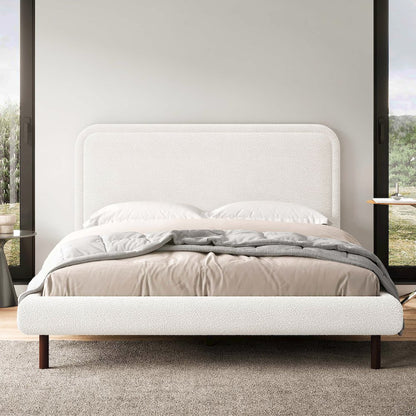 Beverly Upholstered Platform Queen Bed in White Boucle Fabric