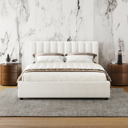 Jaxon Upholstered Platform Queen Bed in White Boucle Fabric