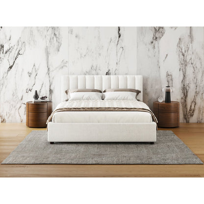 Jaxon Upholstered Platform Queen Bed in White Boucle Fabric