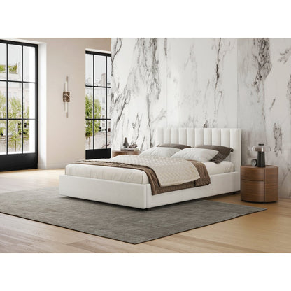 Jaxon Upholstered Platform Queen Bed in White Boucle Fabric