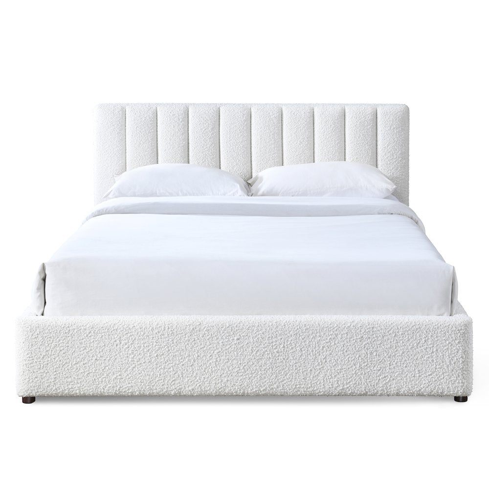 Jaxon Upholstered Platform Queen Bed in White Boucle Fabric