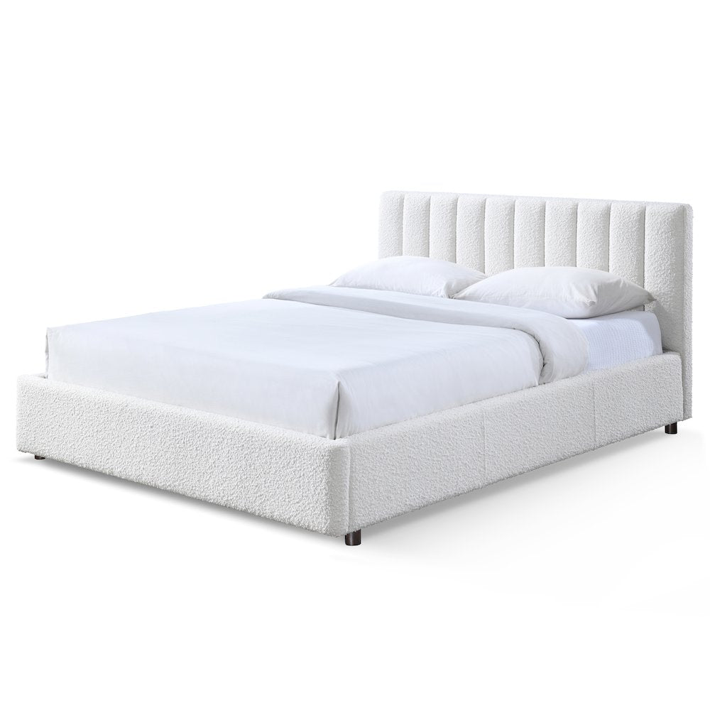Jaxon Upholstered Platform Queen Bed in White Boucle Fabric