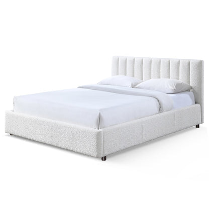 Jaxon Upholstered Platform Queen Bed in White Boucle Fabric