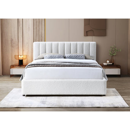 Jaxon Upholstered Platform Queen Bed in White Boucle Fabric