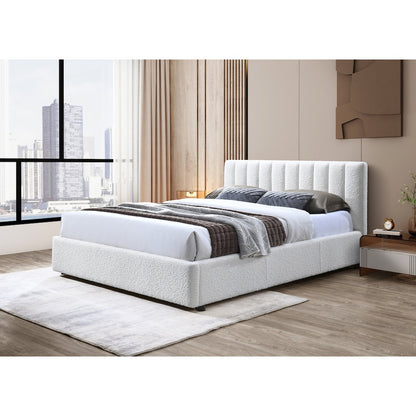 Jaxon Upholstered Platform Queen Bed in White Boucle Fabric