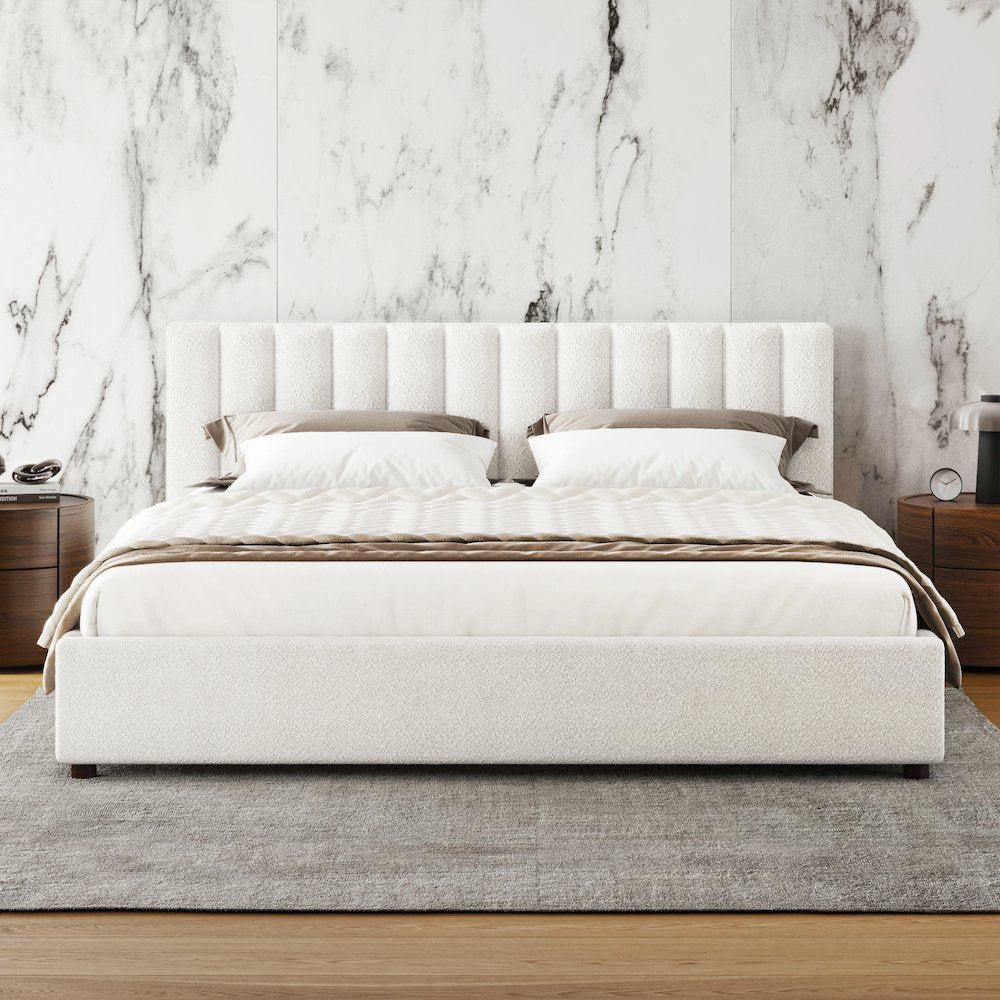 Jaxon Upholstered Platform King Bed in White Boucle Fabric