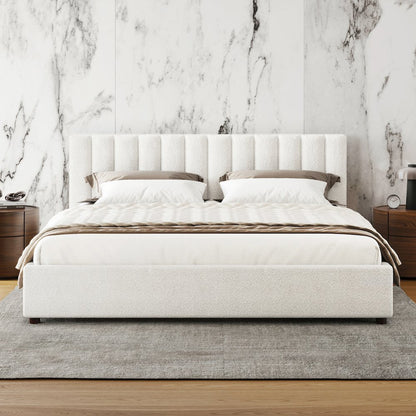 Jaxon Upholstered Platform King Bed in White Boucle Fabric