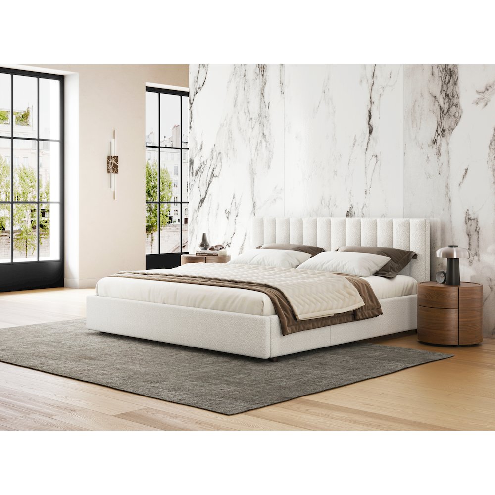 Jaxon Upholstered Platform King Bed in White Boucle Fabric