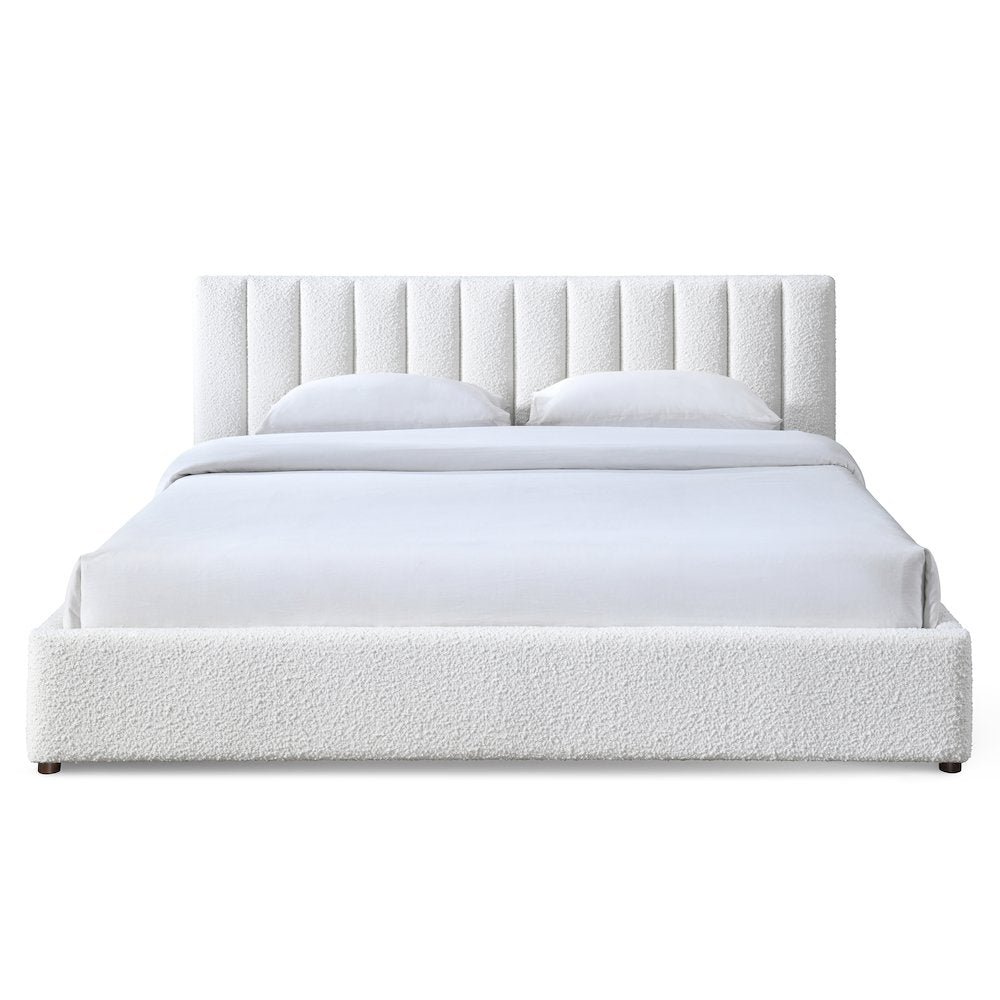 Jaxon Upholstered Platform King Bed in White Boucle Fabric