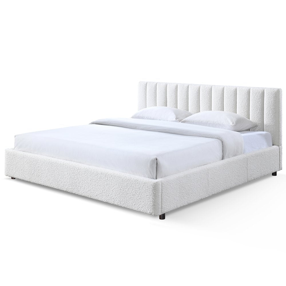 Jaxon Upholstered Platform King Bed in White Boucle Fabric