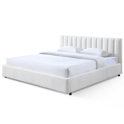Jaxon Upholstered Platform King Bed in White Boucle Fabric