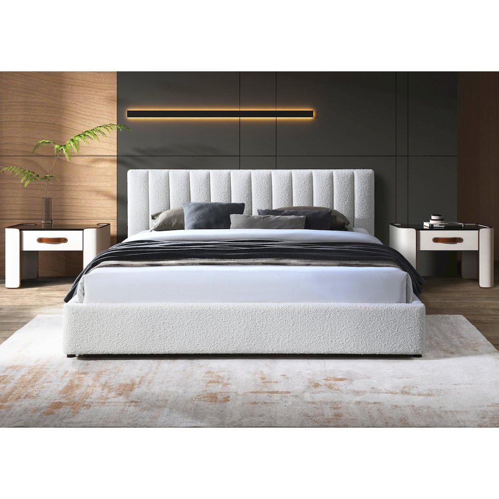 Jaxon Upholstered Platform King Bed in White Boucle Fabric