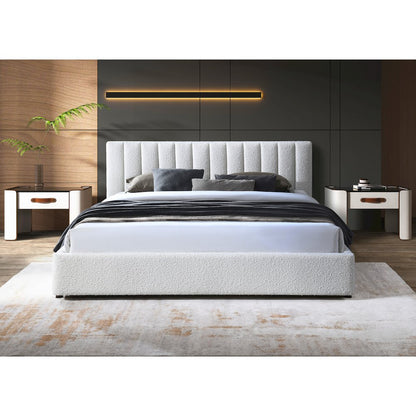 Jaxon Upholstered Platform King Bed in White Boucle Fabric