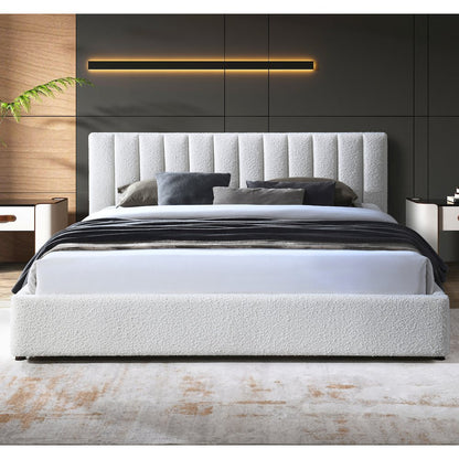 Jaxon Upholstered Platform King Bed in White Boucle Fabric