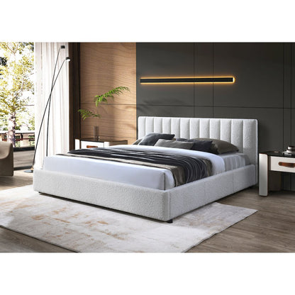 Jaxon Upholstered Platform King Bed in White Boucle Fabric