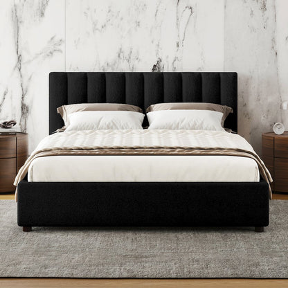 Jaxon Upholstered Platform Queen Bed in Black Boucle Fabric