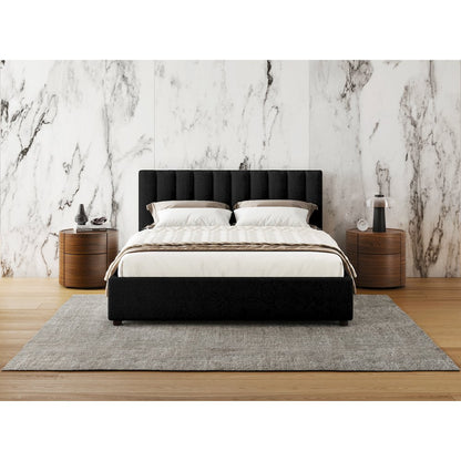 Jaxon Upholstered Platform Queen Bed in Black Boucle Fabric
