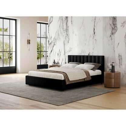 Jaxon Upholstered Platform Queen Bed in Black Boucle Fabric