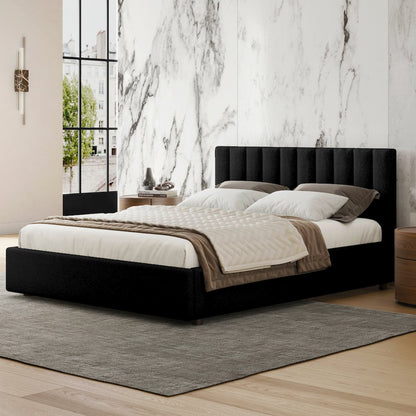 Jaxon Upholstered Platform Queen Bed in Black Boucle Fabric