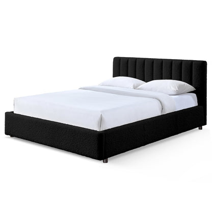 Jaxon Upholstered Platform Queen Bed in Black Boucle Fabric