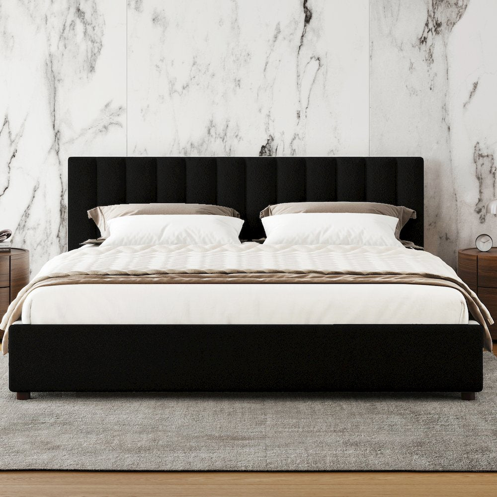 Jaxon Upholstered Platform King Bed in Black Boucle Fabric