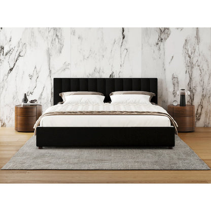 Jaxon Upholstered Platform King Bed in Black Boucle Fabric