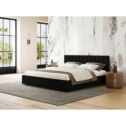 Jaxon Upholstered Platform King Bed in Black Boucle Fabric