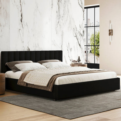 Jaxon Upholstered Platform King Bed in Black Boucle Fabric