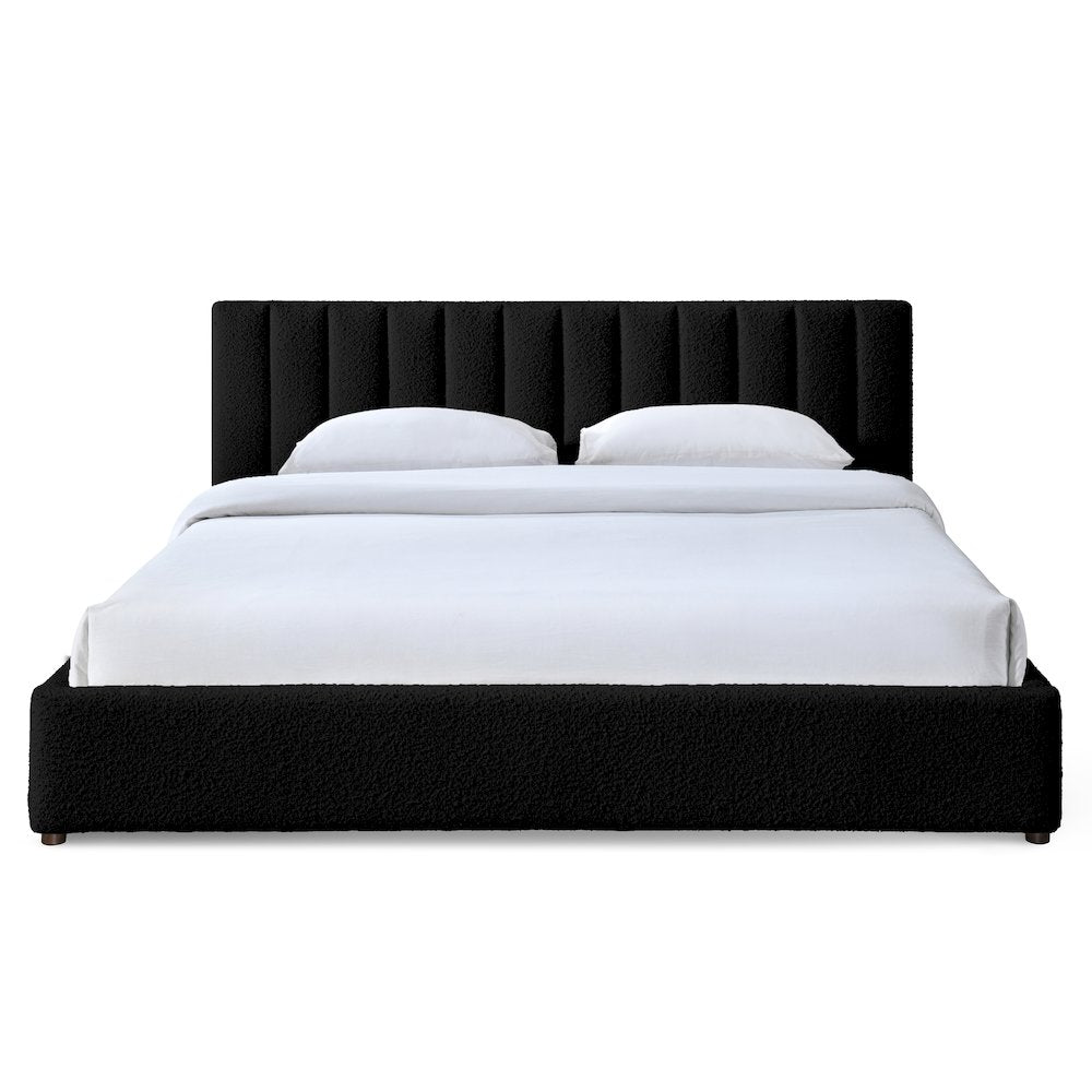 Jaxon Upholstered Platform King Bed in Black Boucle Fabric