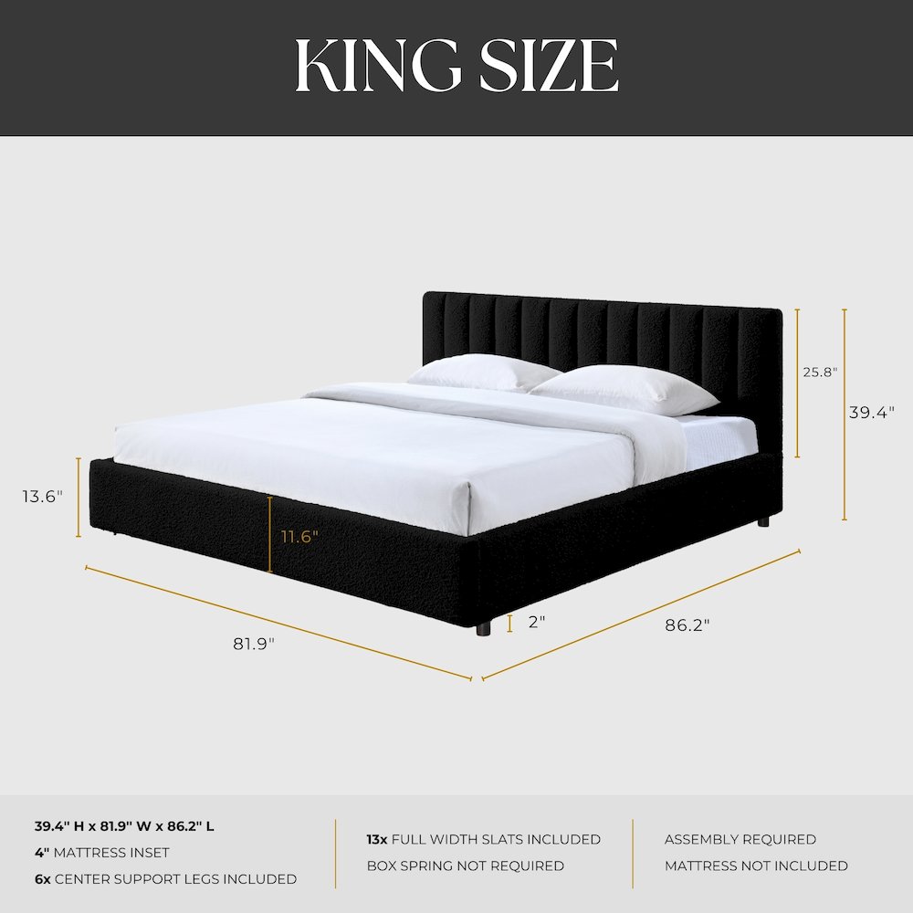 Jaxon Upholstered Platform King Bed in Black Boucle Fabric