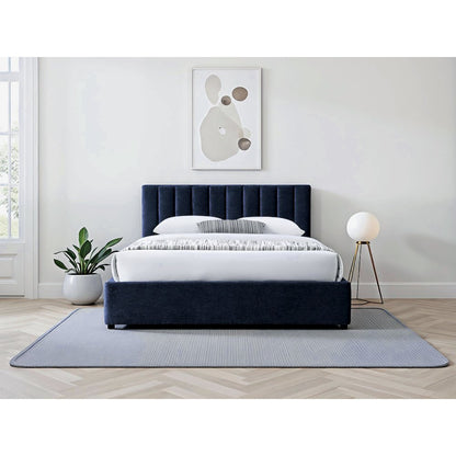 Jaxon Upholstered Platform Queen Bed in Blue Fabric
