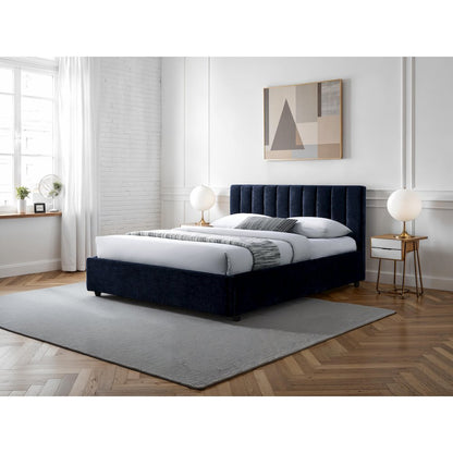 Jaxon Upholstered Platform Queen Bed in Blue Fabric