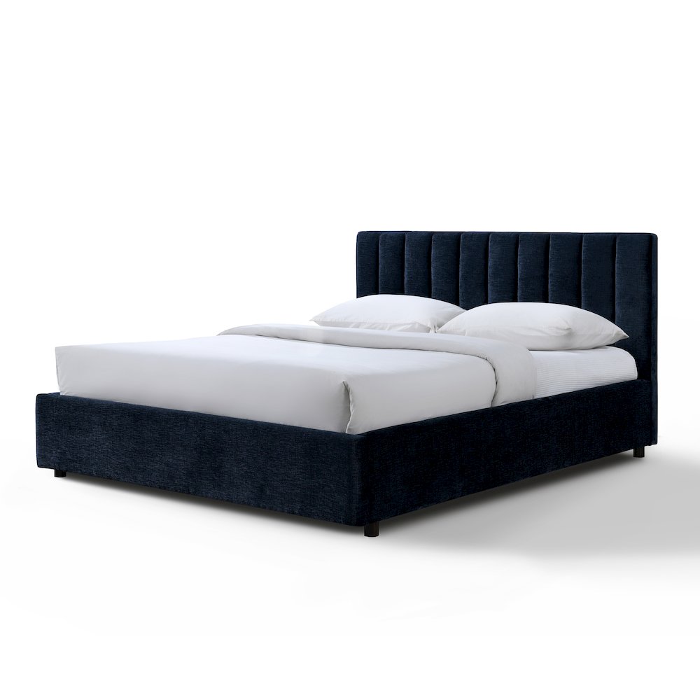 Jaxon Upholstered Platform Queen Bed in Blue Fabric