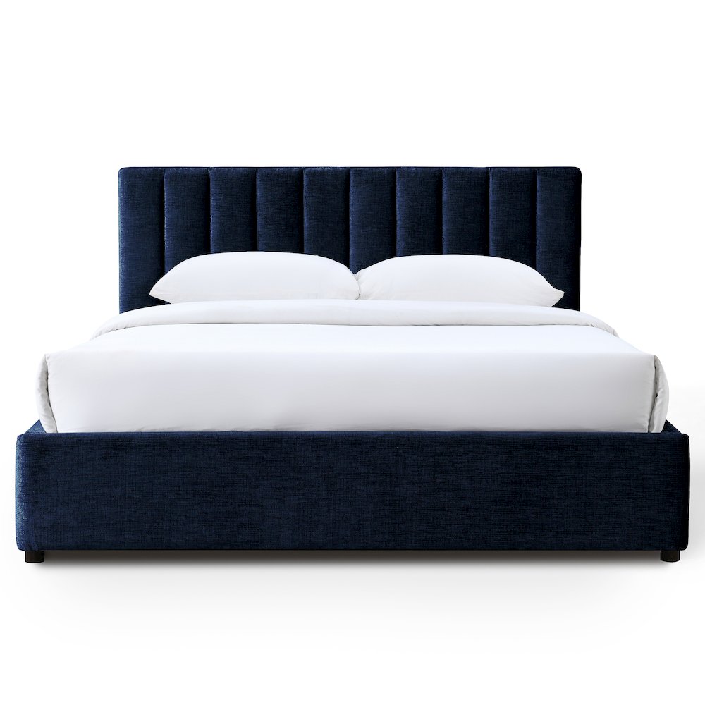 Jaxon Upholstered Platform Queen Bed in Blue Fabric