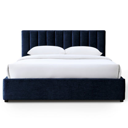 Jaxon Upholstered Platform Queen Bed in Blue Fabric