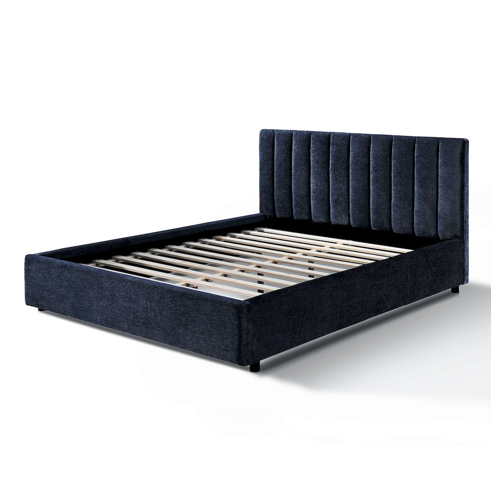Jaxon Upholstered Platform Queen Bed in Blue Fabric