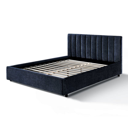 Jaxon Upholstered Platform Queen Bed in Blue Fabric