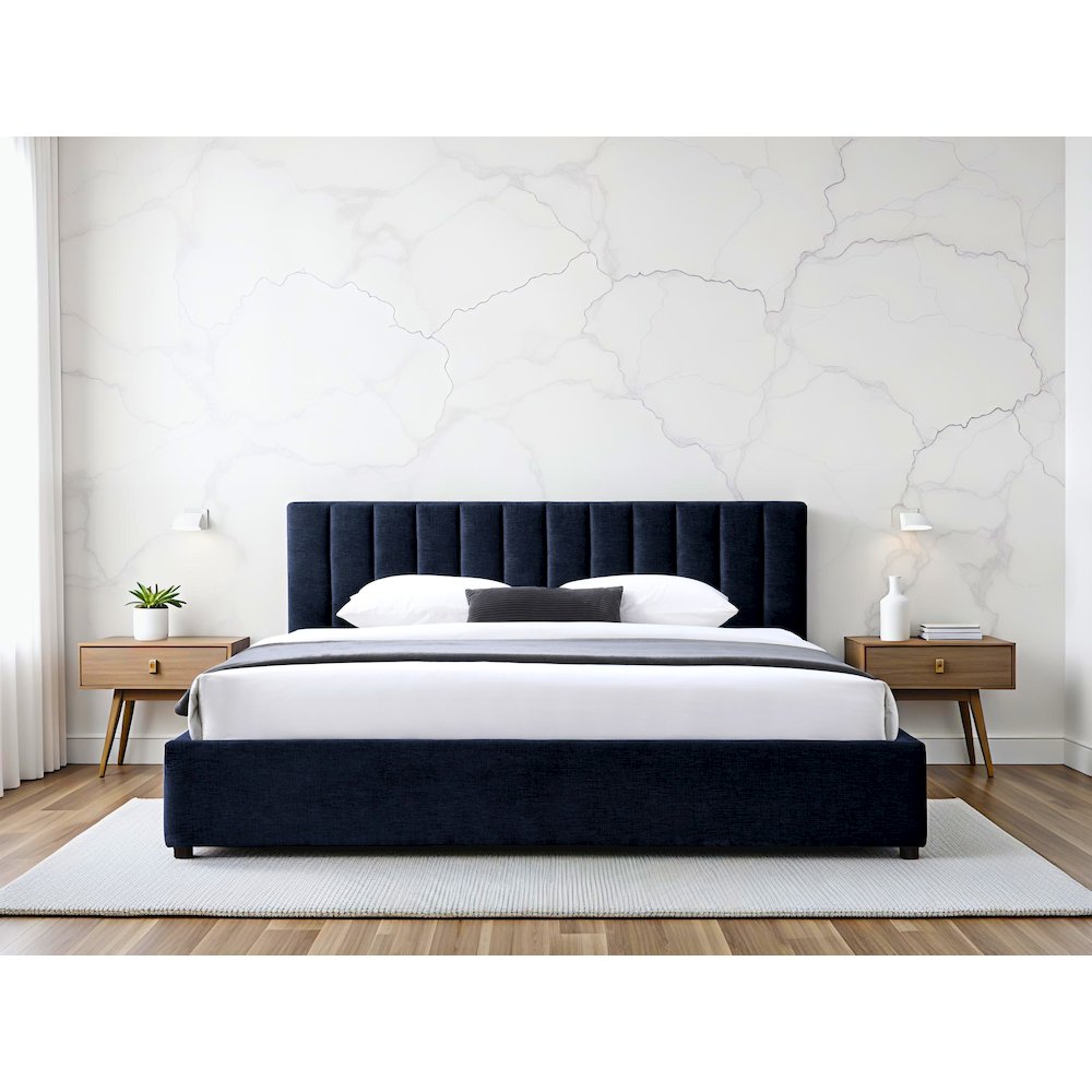 Jaxon Upholstered Platform King Bed in Blue Fabric