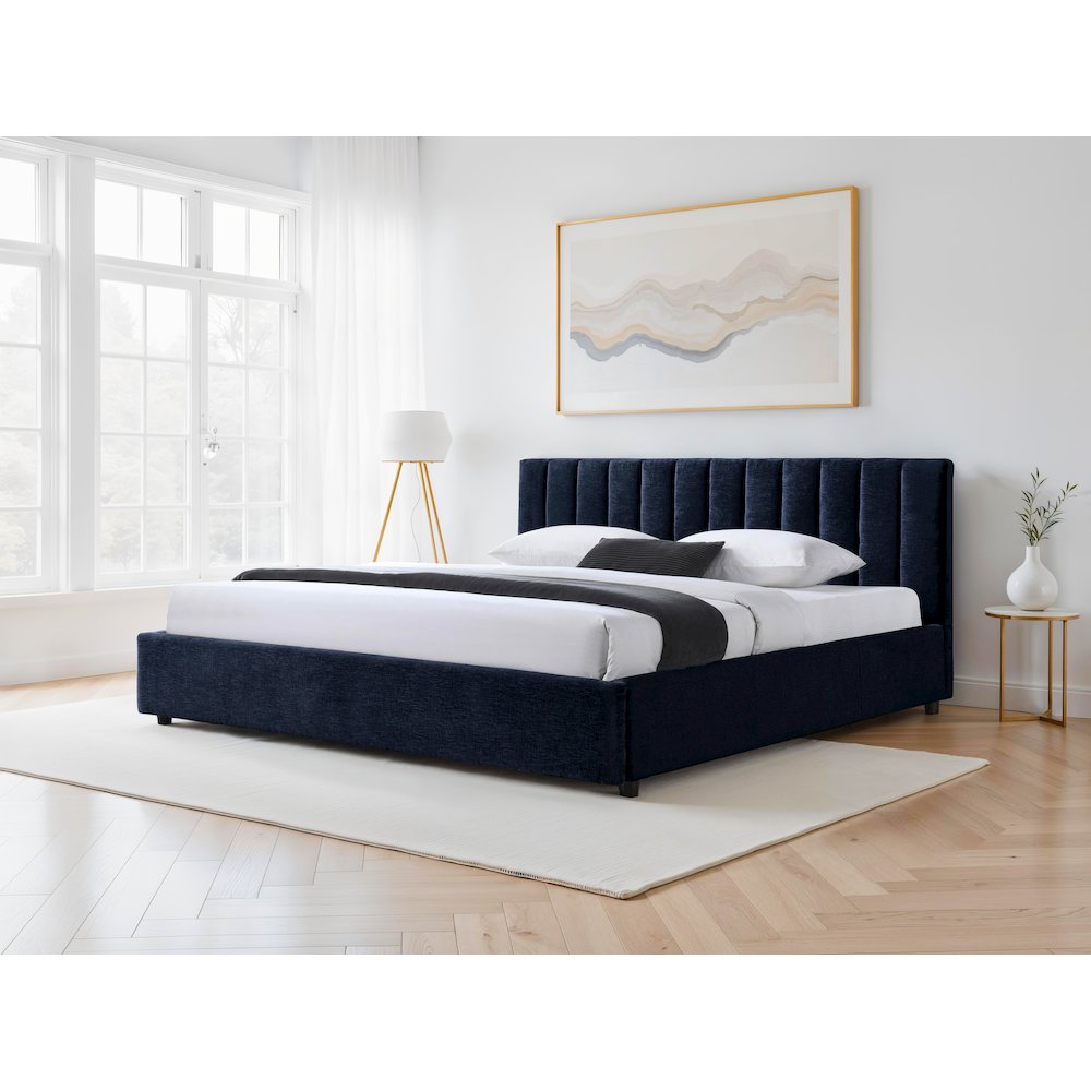 Jaxon Upholstered Platform King Bed in Blue Fabric